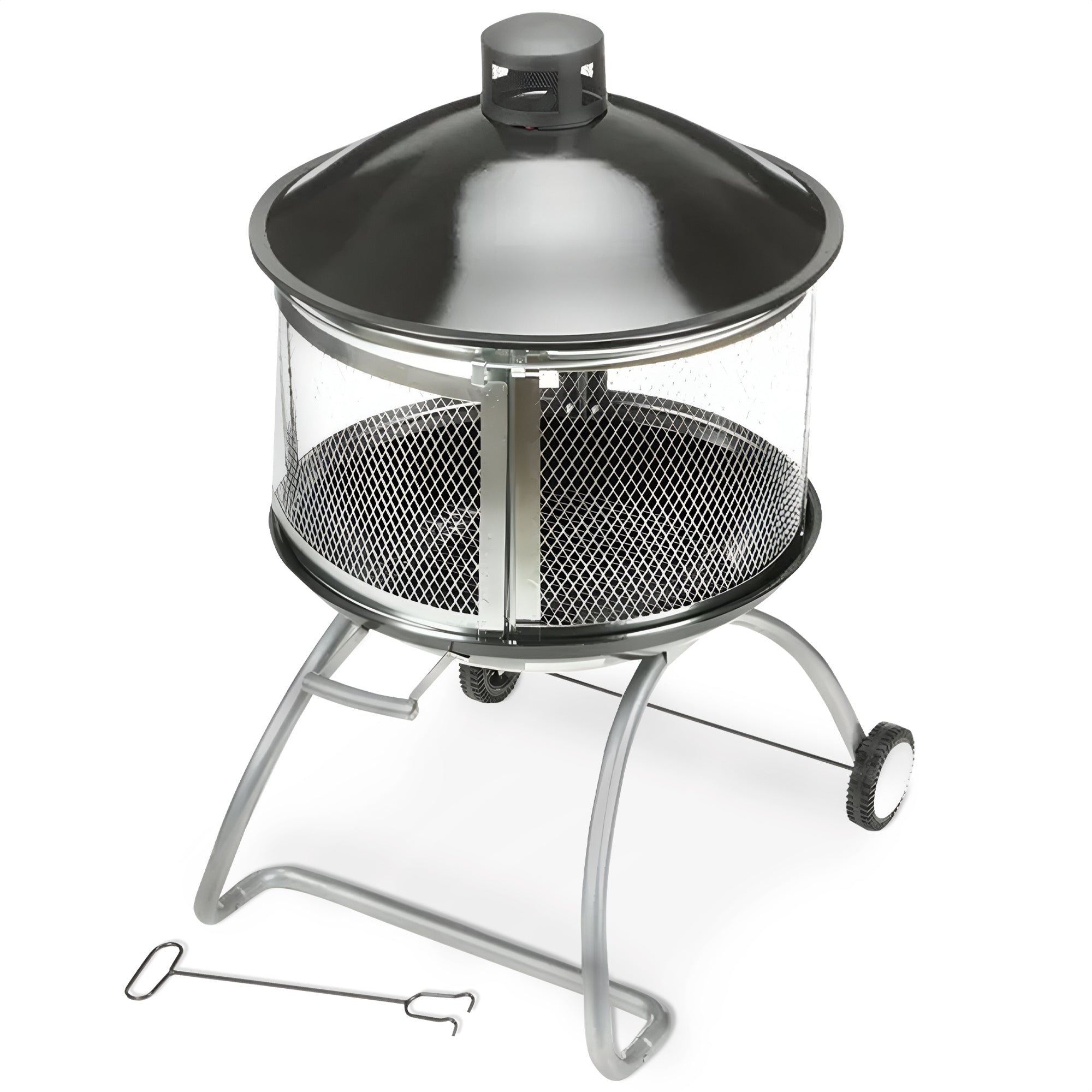 Four Seasons Courtyard Portable Fire Pit, 28" Outdoor Fireplace w/ Sliding Door