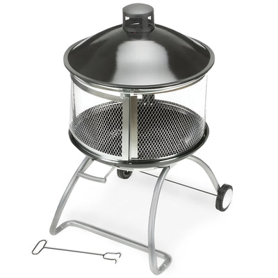 Four Seasons Courtyard Portable Fire Pit, 28" Outdoor Fireplace w/ Sliding Door