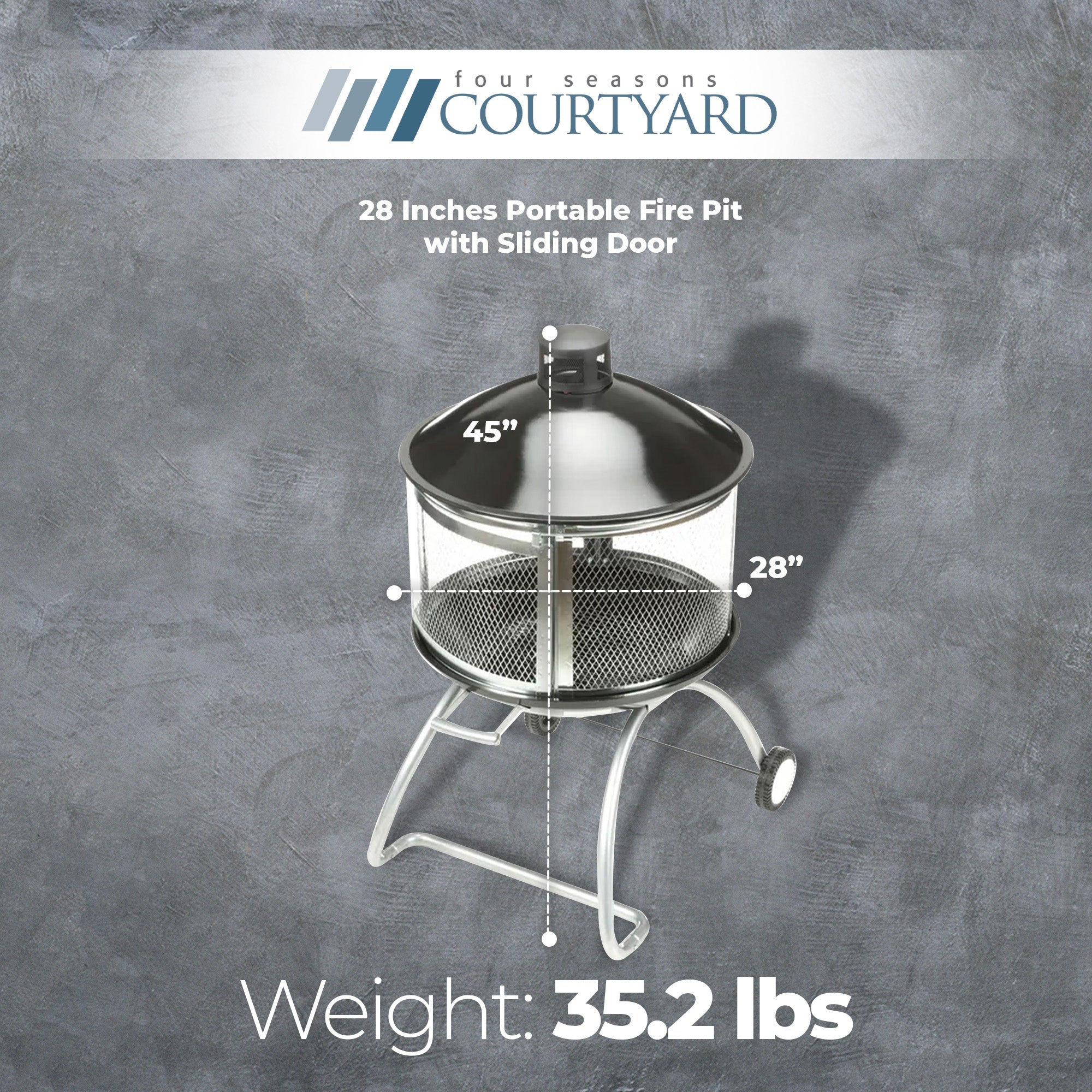 Four Seasons Courtyard Portable Fire Pit, 28" Outdoor Fireplace w/ Sliding Door