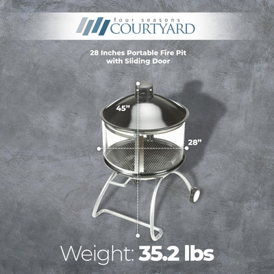 Four Seasons Courtyard 28" Portable Fire Pit with Sliding Door Design(For Parts) - VMInnovations
