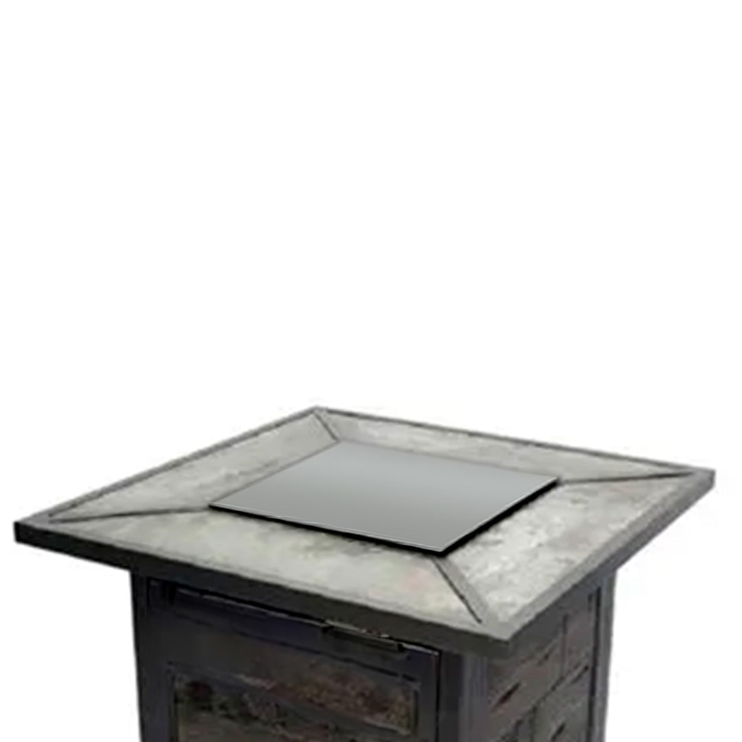 Patio Master Evanston Square Gas Fire Pit with Steel Cover & Faux Wood Tile Top