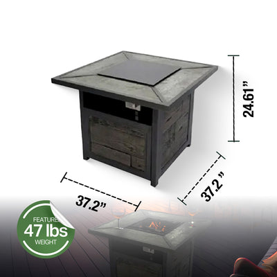 Patio Master Evanston Square Gas Fire Pit with Steel Cover & Faux Wood Tile Top - VMInnovations