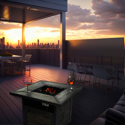Patio Master Evanston Square Gas Fire Pit with Steel Cover & Faux Wood Tile Top - VMInnovations