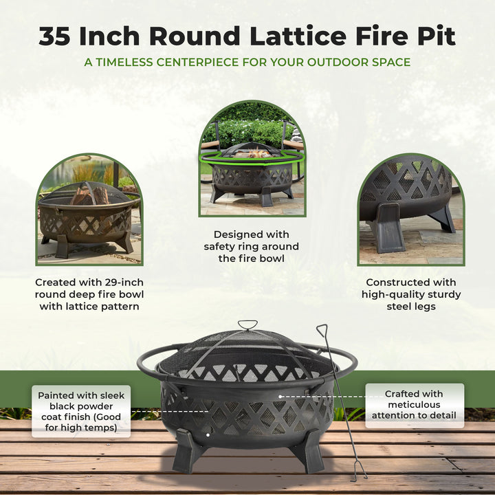 Four Seasons Courtyard 35" Lattice Fire Pit w/Steel Legs & Safety Ring(Open Box)