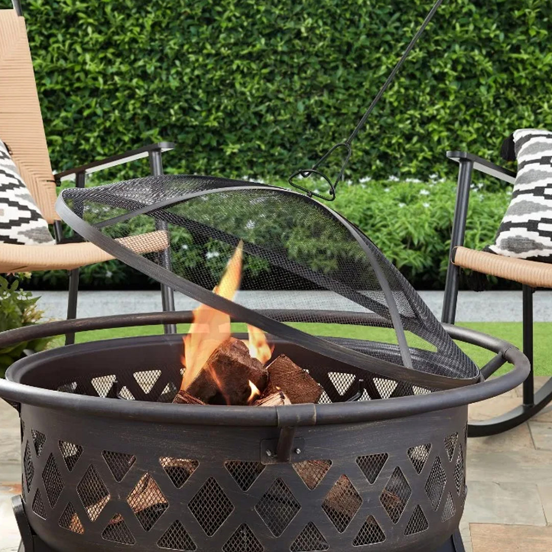 Four Seasons Courtyard 35" Lattice Fire Pit w/Steel Legs & Safety Ring(Open Box) - VMInnovations