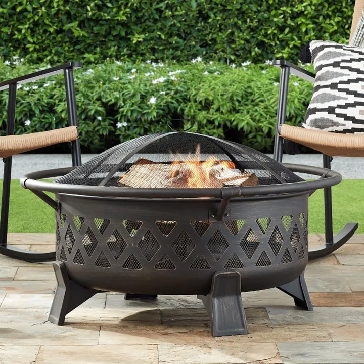 Four Seasons Courtyard 35" Lattice Fire Pit w/Steel Legs & Safety Ring(Open Box) - VMInnovations