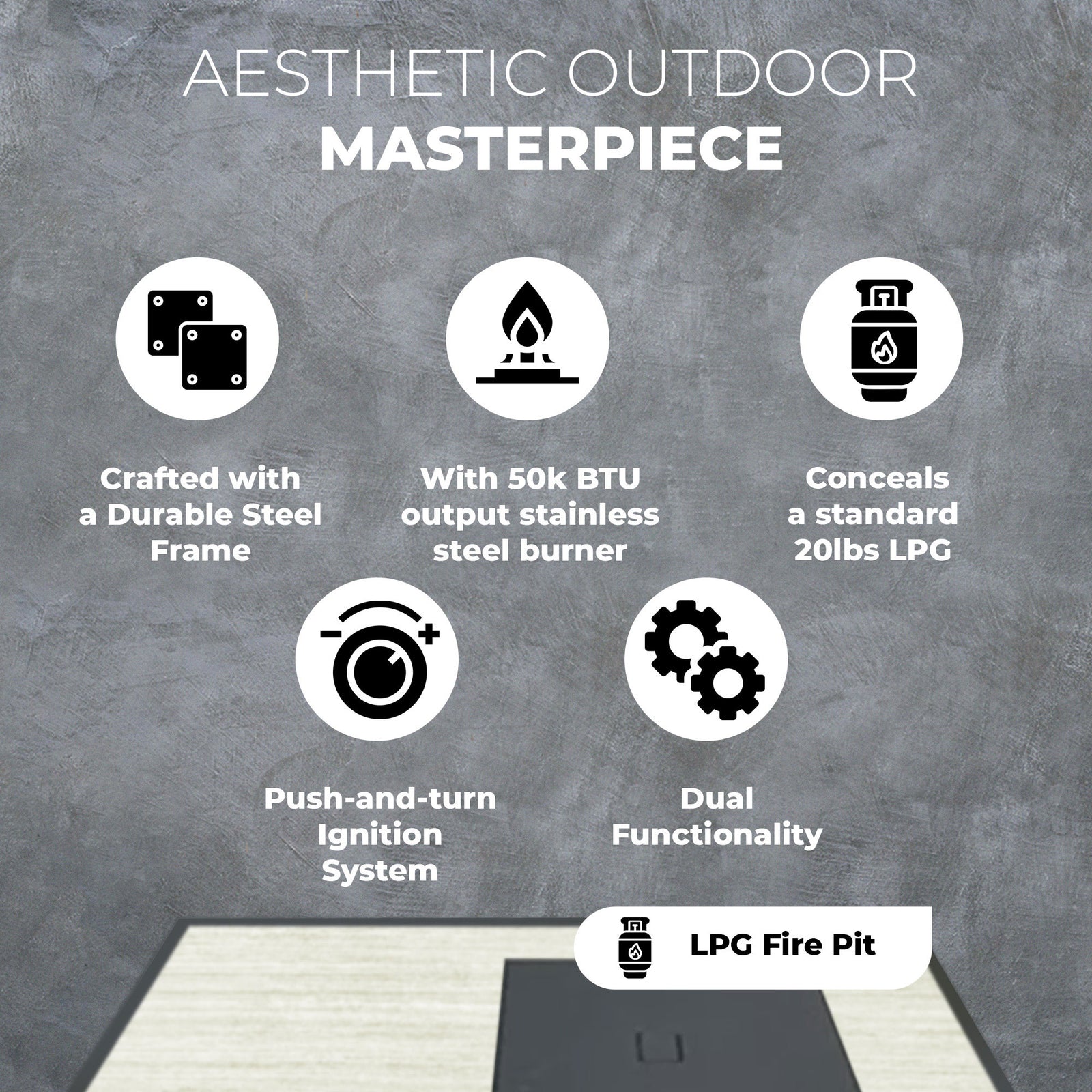 Four Seasons Courtyard Gas Fire Pit Coffee Table w/Stainless Steel Burner (Used) - VMInnovations