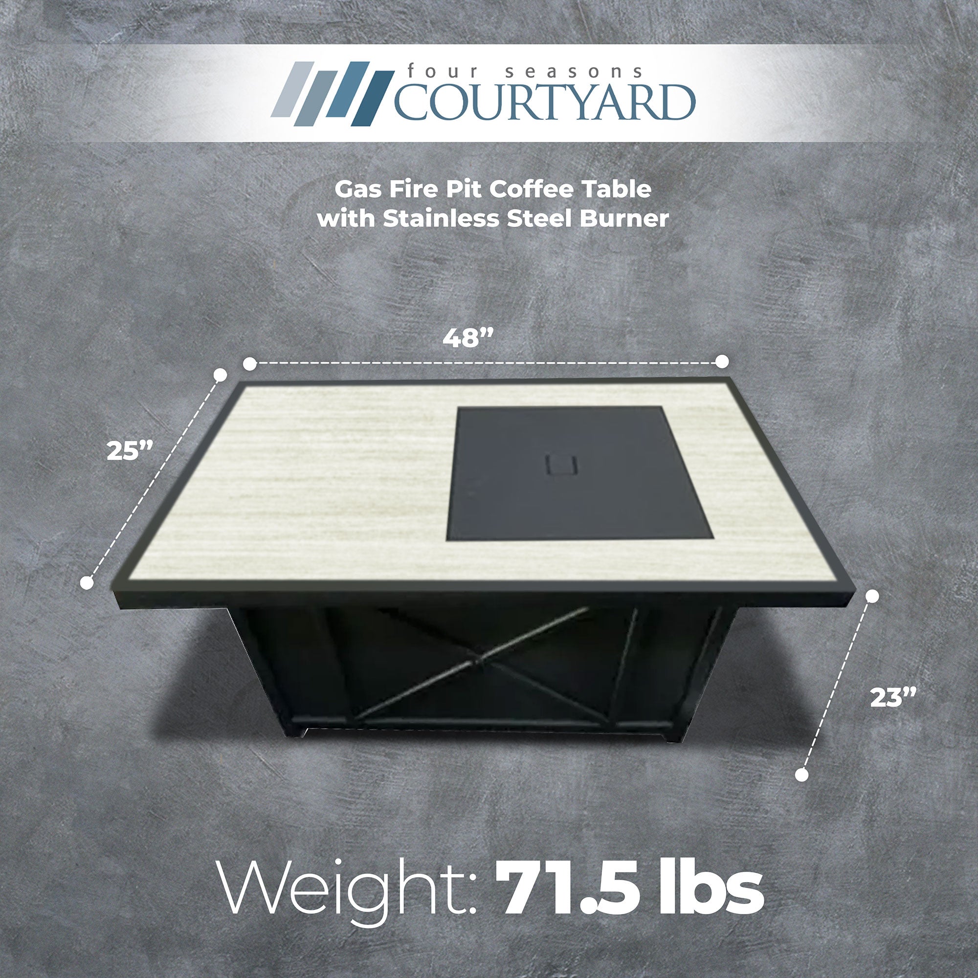 Four Seasons Courtyard Gas Fire Pit Coffee Table w/Stainless Steel Burner (Used) - VMInnovations