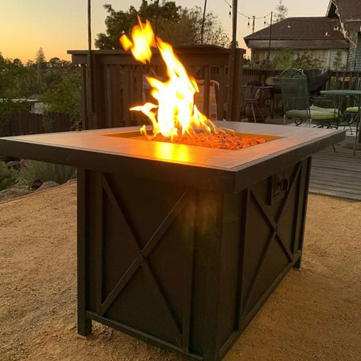 Four Seasons Courtyard Gas Fire Pit Coffee Table w/Stainless Steel Burner (Used)