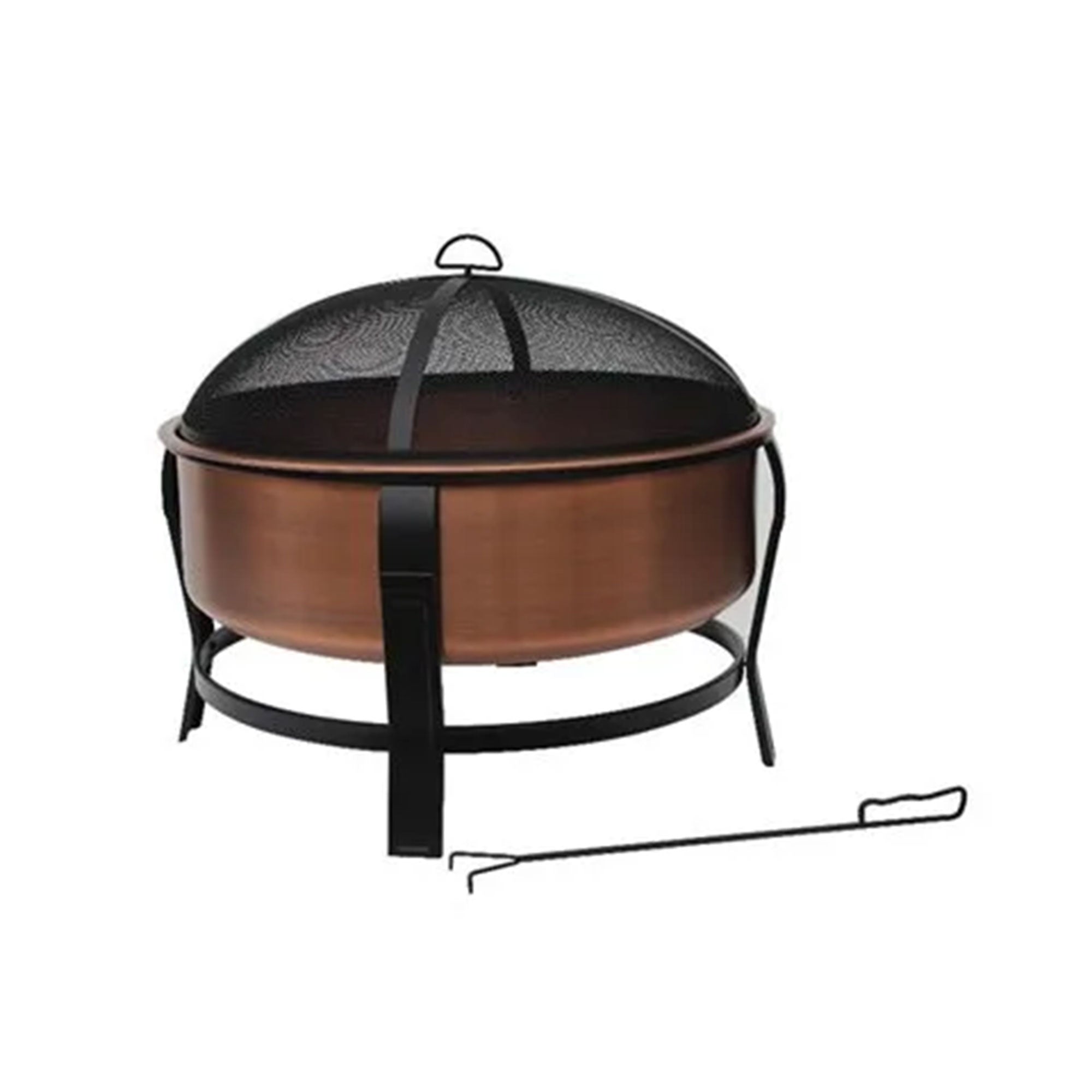 Four Seasons Courtyard 30" Copper Fire Pit with Screen and Poker, Black/Copper - VMInnovations