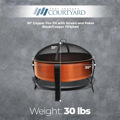 Four Seasons Courtyard 30" Copper Fire Pit w/Screen & Poker (Open Box) - VMInnovations