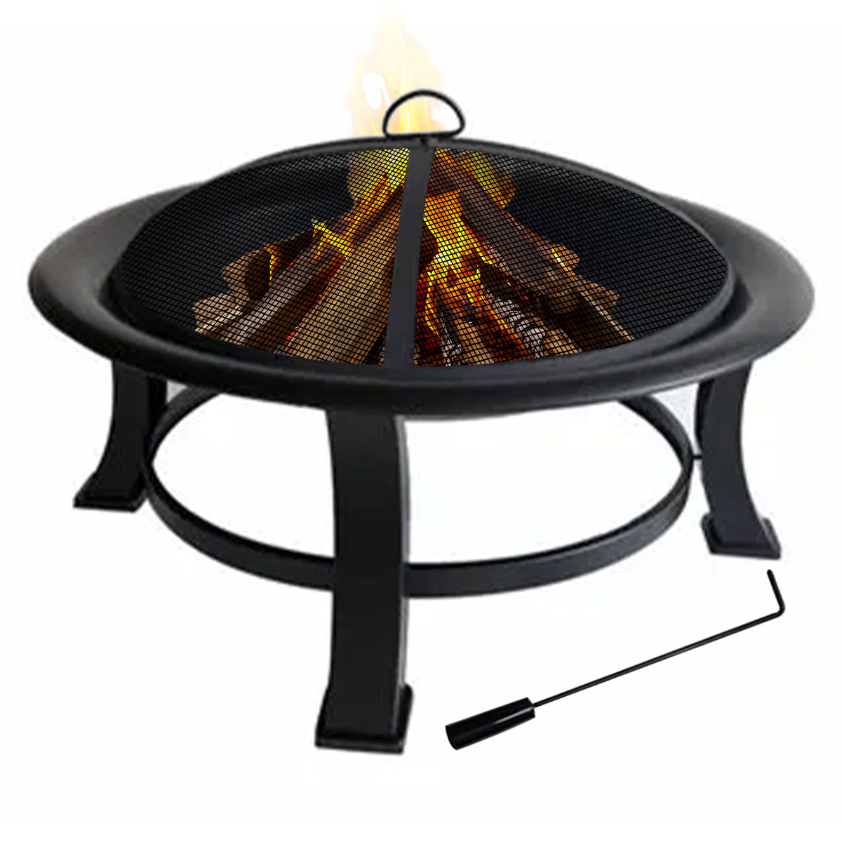 Four Seasons Courtyard 30 Inch Round Outdoor Wood Burning Fire Pit with Screen - VMInnovations