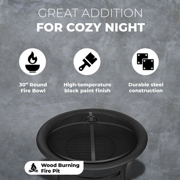 Four Seasons Courtyard 30" Outdoor Wood Burning Fire Pit with Screen (Open Box)