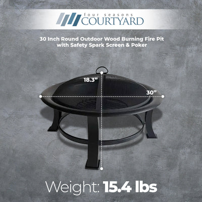 Four Seasons Courtyard 30" Outdoor Wood Burning Fire Pit with Screen (Open Box) - VMInnovations