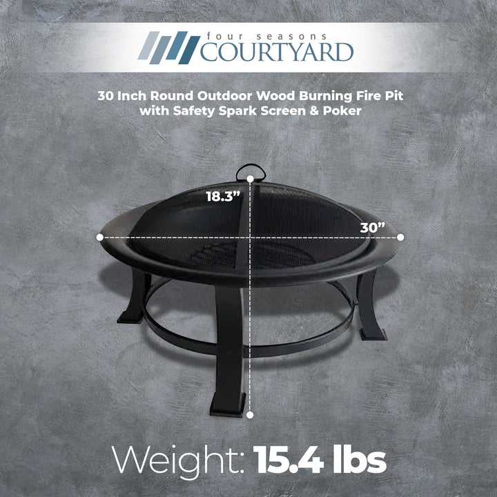 Four Seasons Courtyard 30 Inch Round Outdoor Wood Burning Fire Pit with Screen - VMInnovations