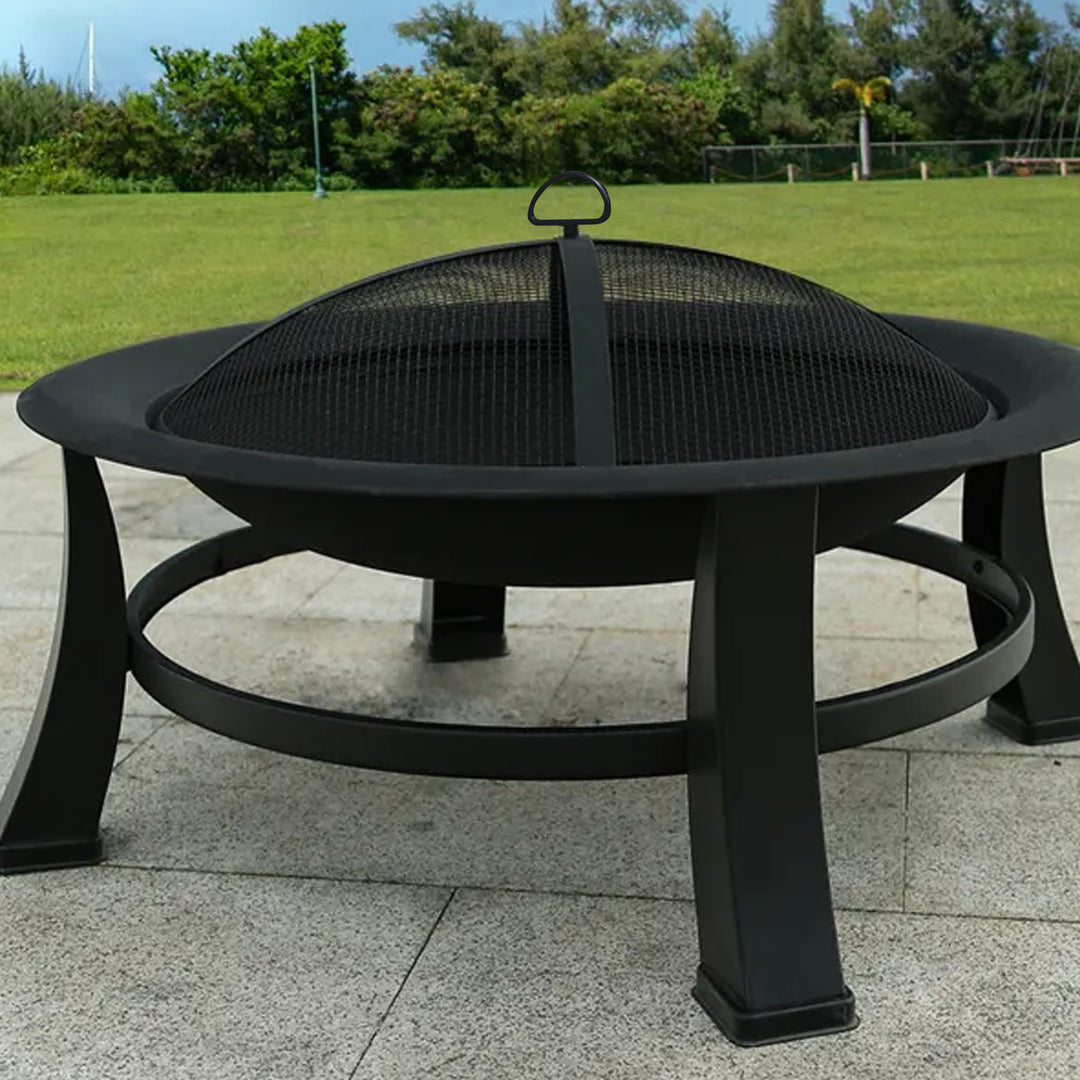 Four Seasons Courtyard 30 Inch Round Outdoor Wood Burning Fire Pit with Screen - VMInnovations