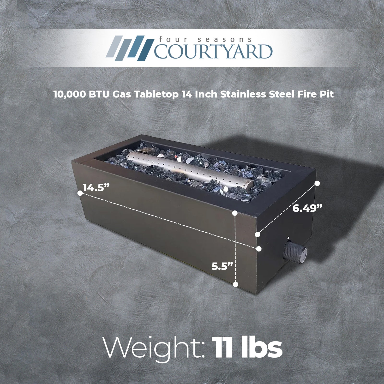 Four Seasons Courtyard 10,000 BTU Gas Tabletop 14 Inch Stainless Steel Fire Pit - VMInnovations