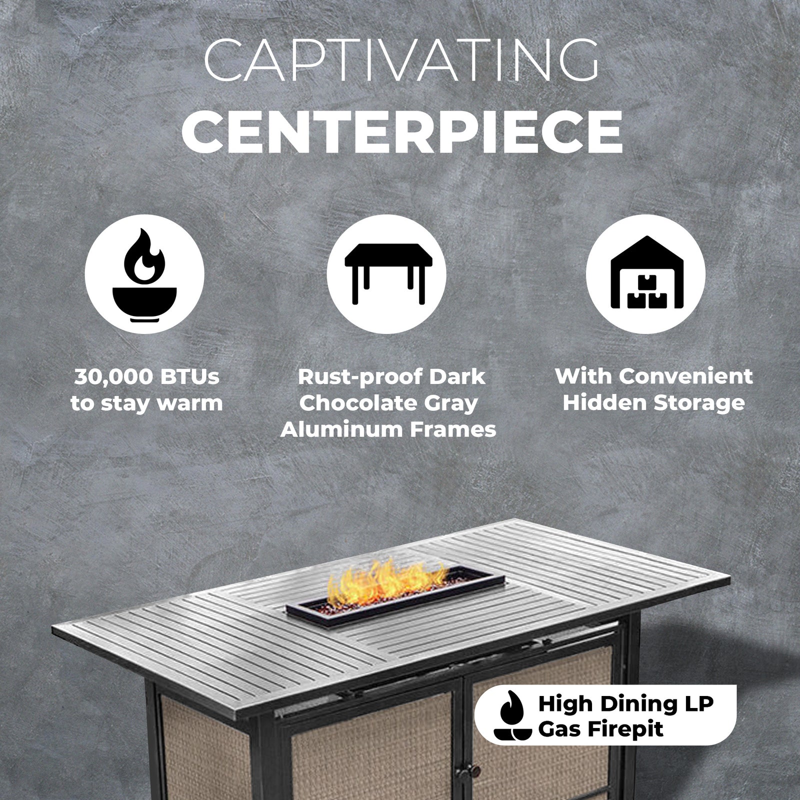 Four Seasons Courtyard Manhattan LP Gas Aluminum Fire Pit Table, Charcoal Gray - VMInnovations