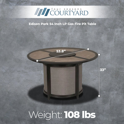 Four Seasons Courtyard Edison Park 54 Inch LP Gas Fire Pit Table, Gray Finish - VMInnovations