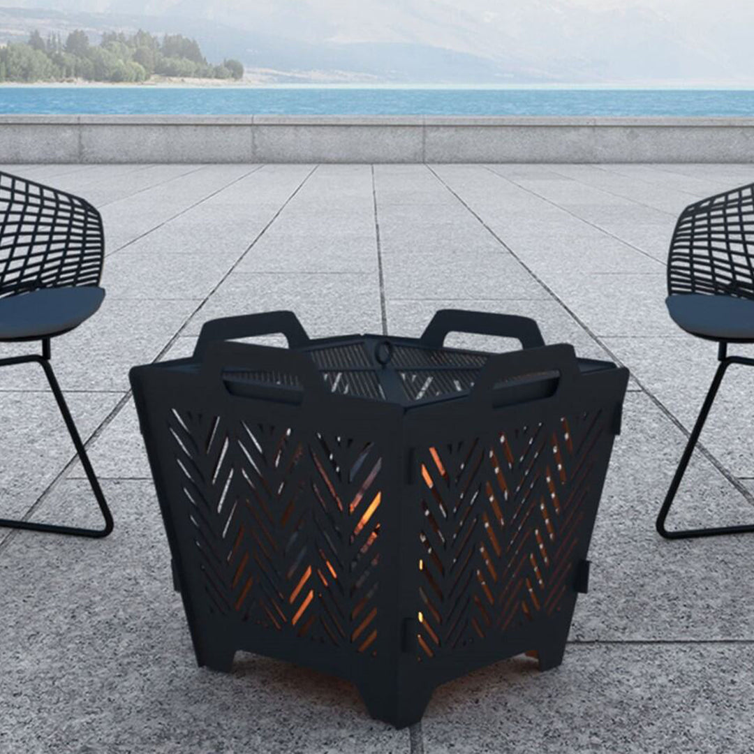 Four Seasons Courtyard Portable 19 Inch Square Steel Fire Pit with Cover, Black - VMInnovations