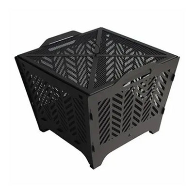 Four Seasons Courtyard Portable 19 Inch Square Steel Fire Pit with Cover, Black - VMInnovations