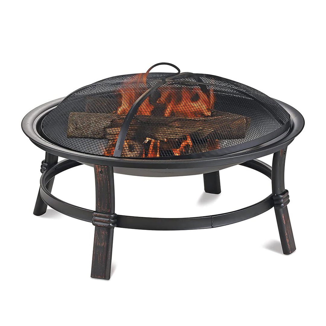 Mr. Bar-B-Q 29.3" Wood Burning Fireplace w/Match Light Ignition, Black(Open Box)