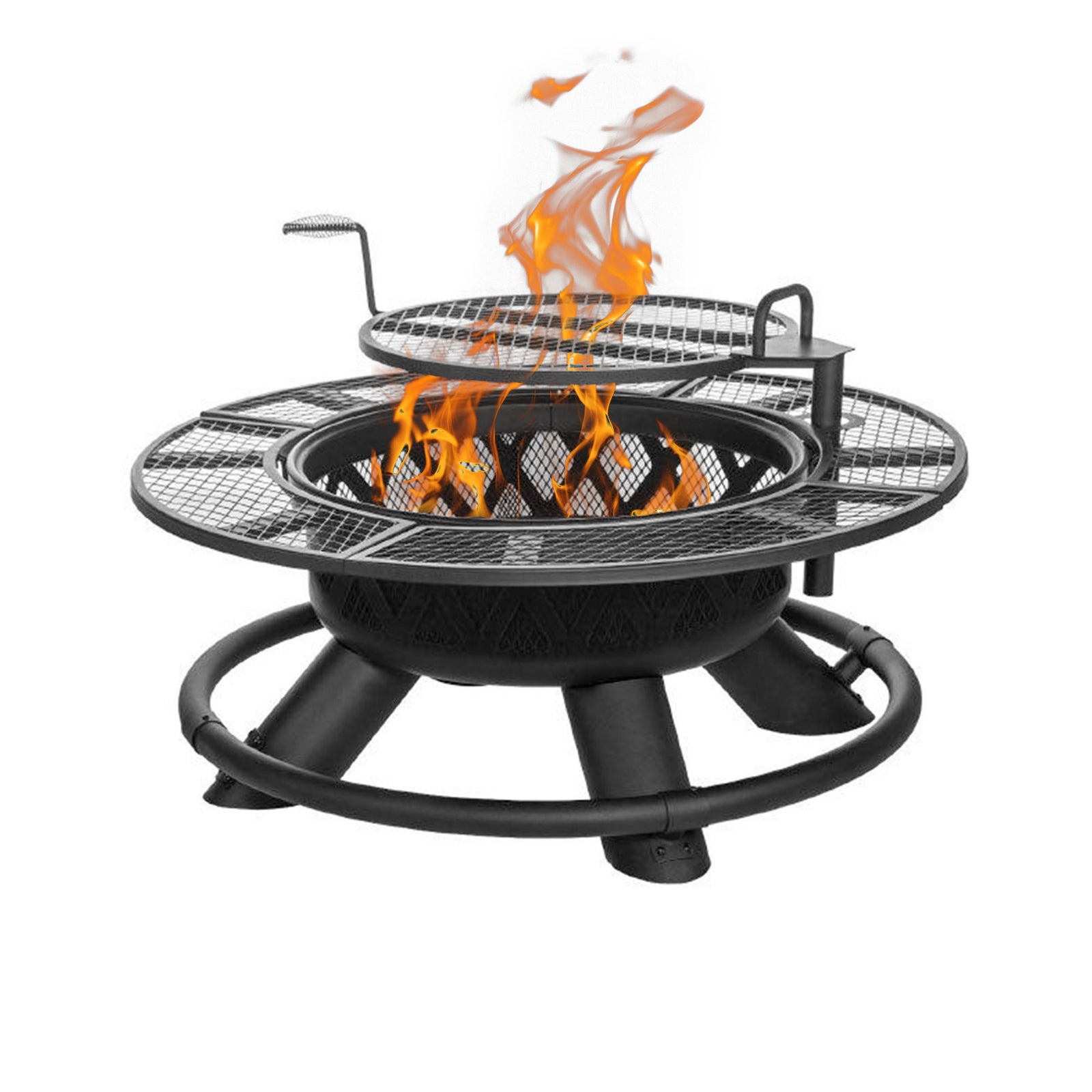 Four Seasons Courtyard 47 Inch Ranch Deep Bowl Fire Pit w/Grill & Safety Ring - VMInnovations