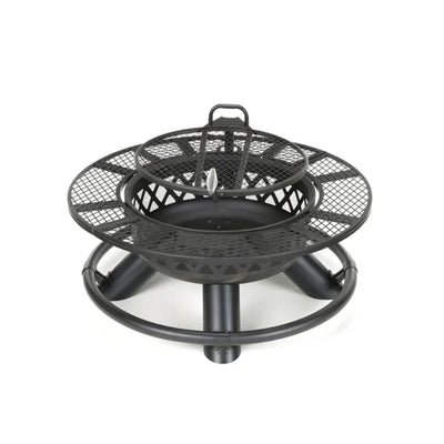 Four Seasons Courtyard 47 Inch Ranch Deep Bowl Fire Pit w/Grill & Safety Ring