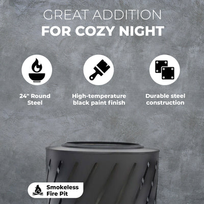 Four Seasons Courtyard 24" Steel Smokeless High Temperature Firepit, Black(Used) - VMInnovations