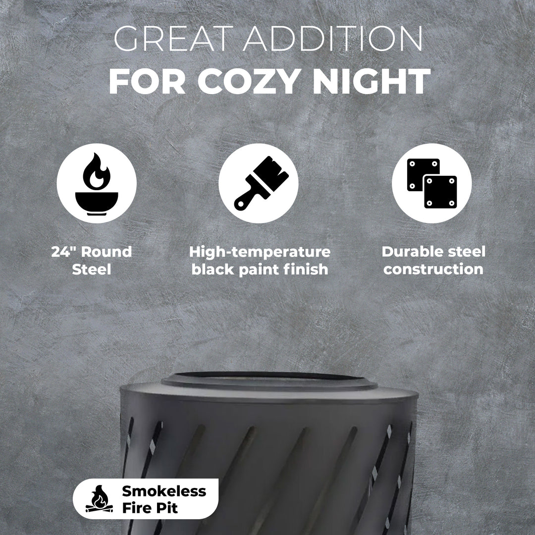 Four Seasons Courtyard 24" Round Steel High Temperature Firepit, Black(Open Box) - VMInnovations