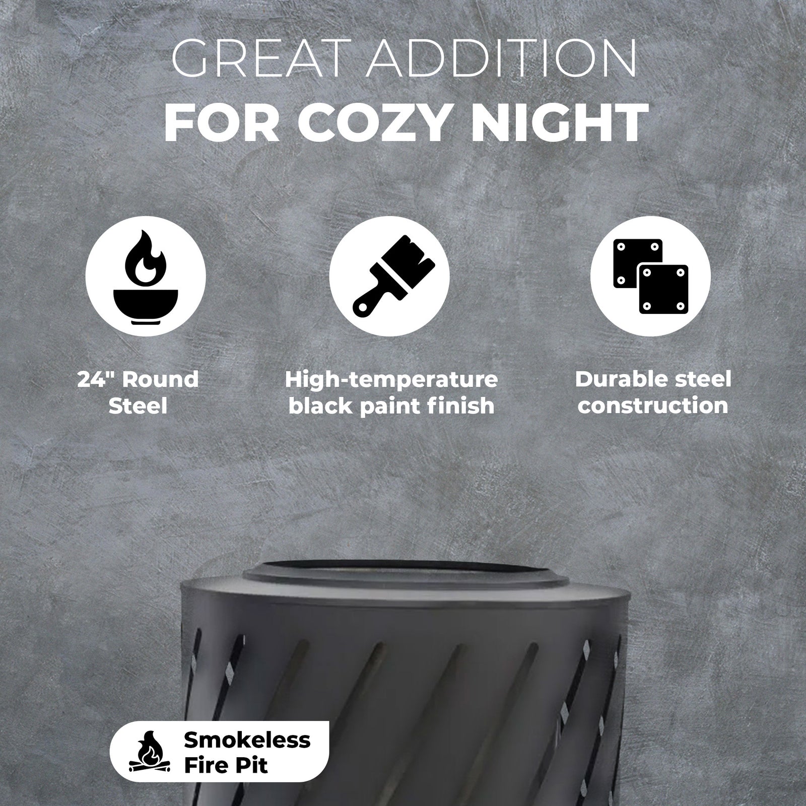 Four Seasons Courtyard 24" Round Steel High Temperature Firepit, Black(Open Box) - VMInnovations