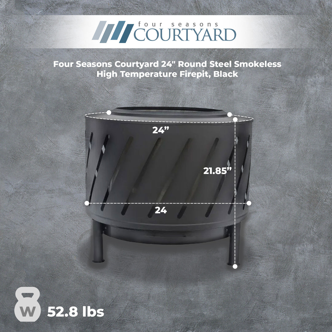 Four Seasons Courtyard 24" Round Steel High Temperature Firepit, Black(Open Box) - VMInnovations
