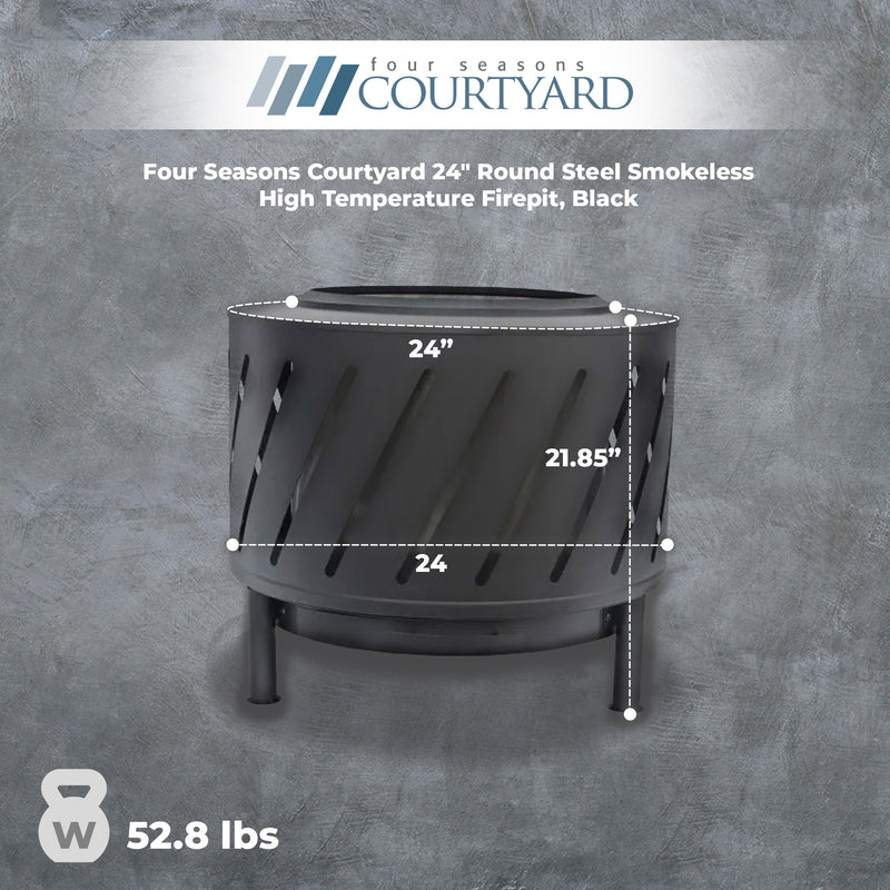 Four Seasons Courtyard 24" Round Steel High Temperature Firepit, Black(Open Box)