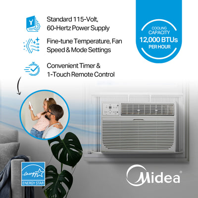 HomePointe 12,000 BTU Air Conditioner w/Control & LED Display, White (Open Box) - VMInnovations