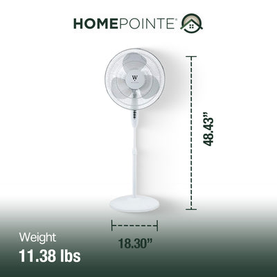 HomePointe Westpointe 16 Inch Stand Fan w/3 Speed Settings for Home and Office