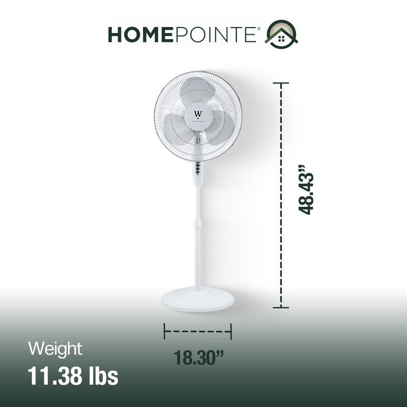 HomePointe Westpointe 16 Inch Stand Fan w/3 Speed Settings for Home and Office