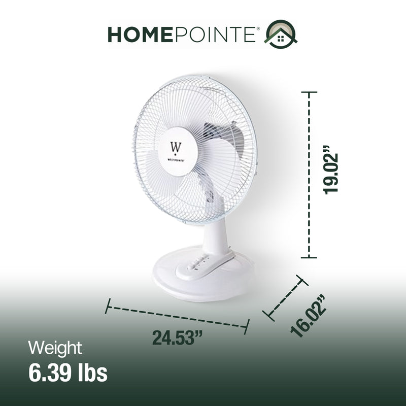 HomePointe Westpointe 12" Table Fan w/3 Speed Settings for Home and Office(Used)