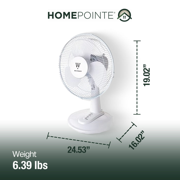 HomePointe Westpointe 12" Table Fan w/3 Speed Settings for Home/Office(Open Box) - VMInnovations