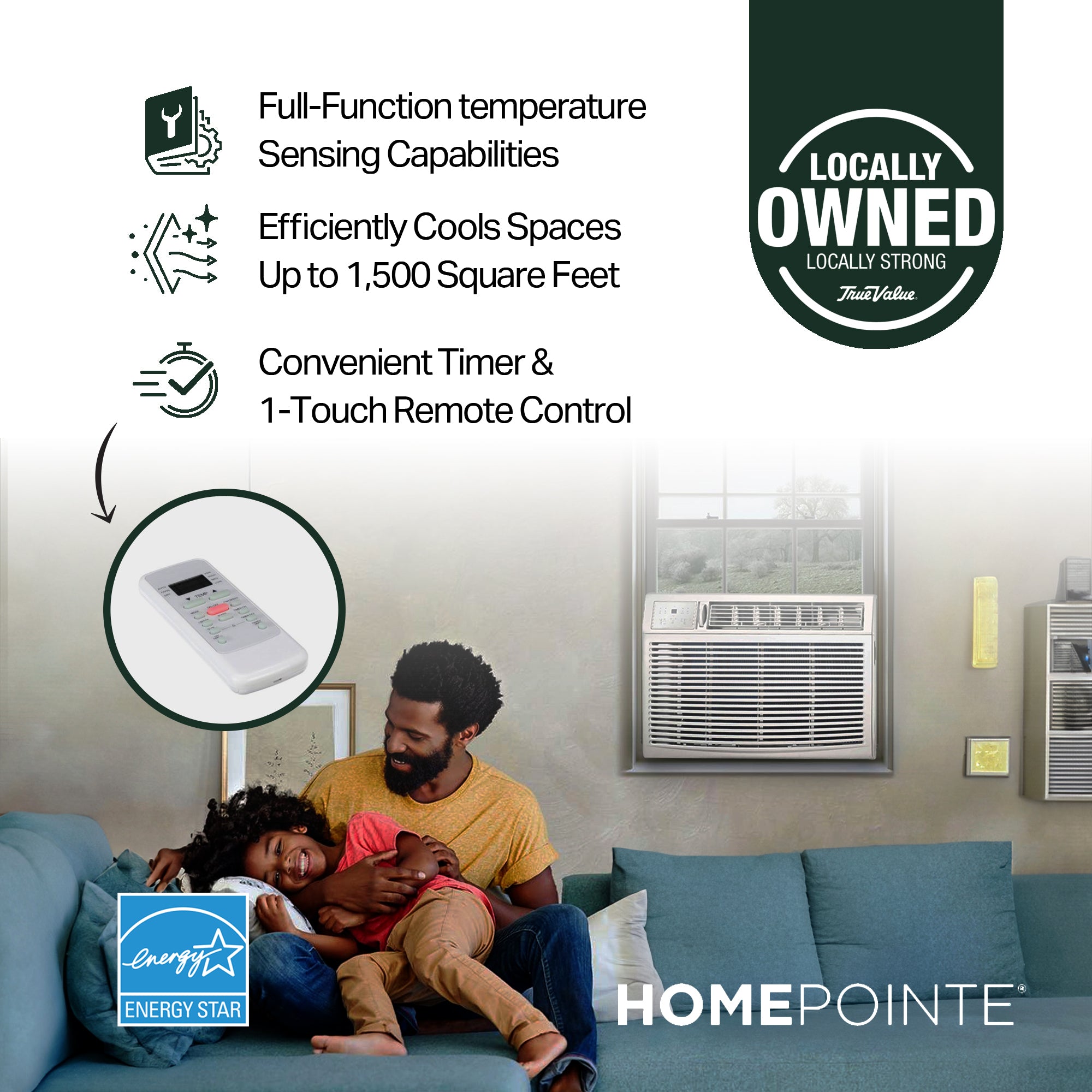 HomePointe 25000 BTU Air Conditioner w/Touch Remote Control & LED Display, White - VMInnovations