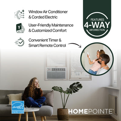 HomePointe 8,000 BTU 115 Volt Through The Wall Window Air Conditioner, White - VMInnovations