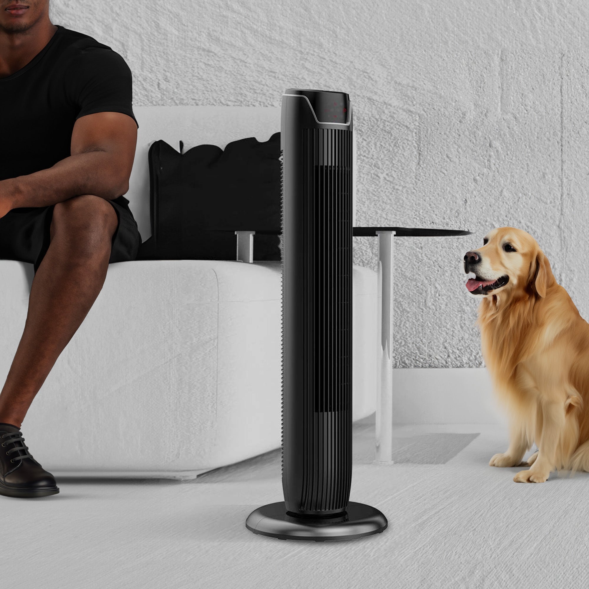 Pelonis Quiet Oscillating Modern Tower Fan w/Low Noise Level, Glossy Black(Used) - VMInnovations