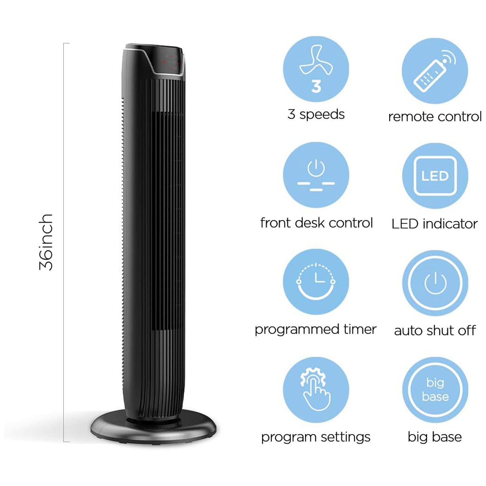 Pelonis Quiet Oscillating Modern Tower Fan w/Low Noise Level, Glossy Black(Used) - VMInnovations