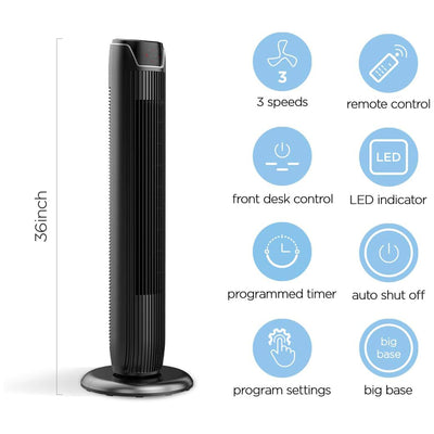 Pelonis Oscillating Modern Tower Fan with Low Noise Level,Glossy Black(Open Box) - VMInnovations