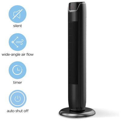 Pelonis Quiet Oscillating Modern Tower Fan w/Low Noise Level, Glossy Black(Used)