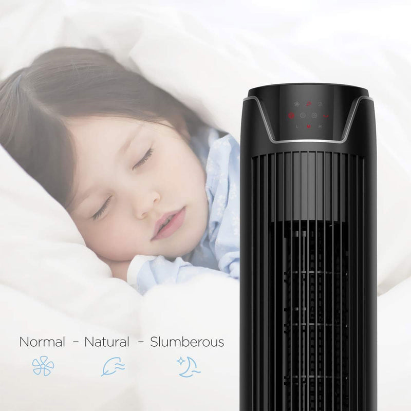 Pelonis Quiet Oscillating Modern Tower Fan with Low Noise Level, Glossy Black