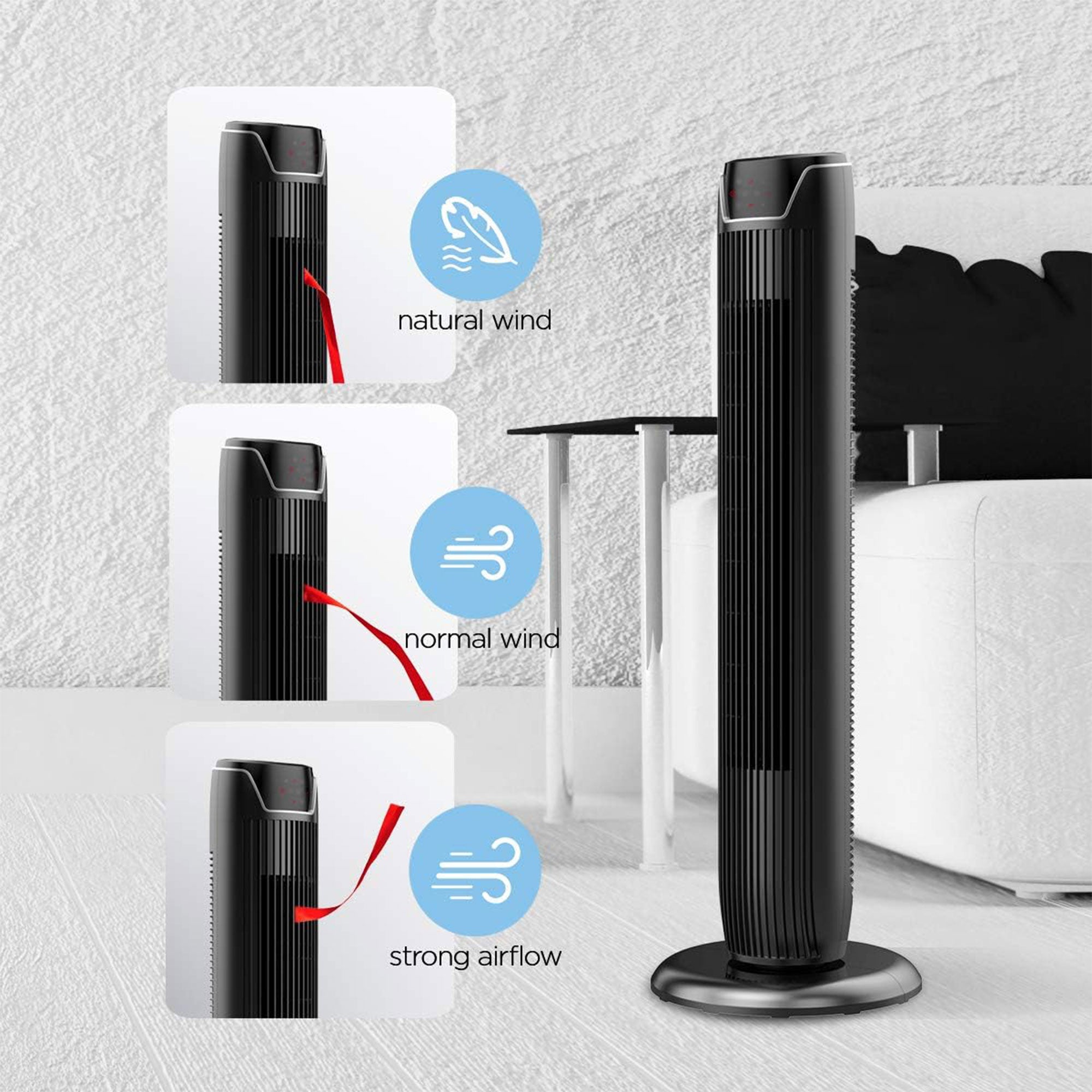 Pelonis Oscillating Modern Tower Fan with Low Noise Level,Glossy Black(Open Box) - VMInnovations