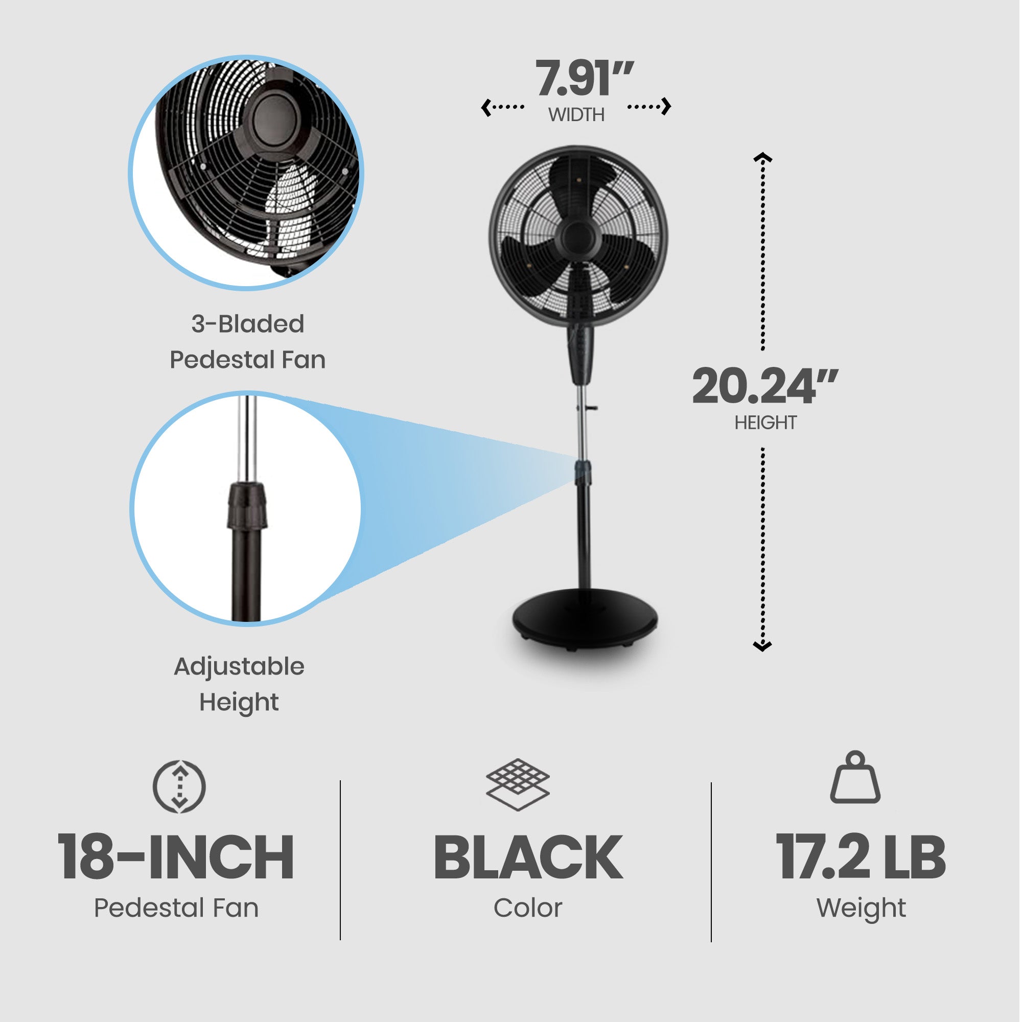 Pelonis 18 Inch 3 Speed Adjustable Oscillating Misting Pedestal Fan with Remote - VMInnovations