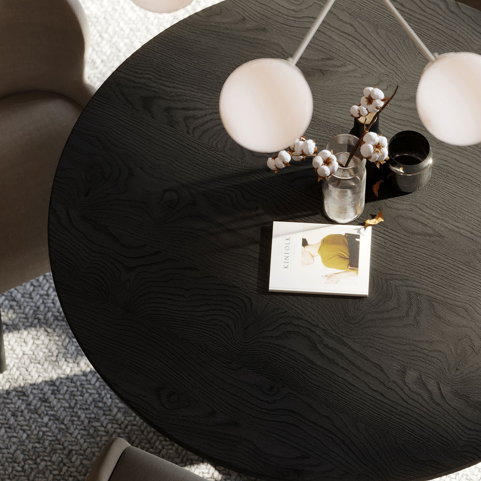 Mila Contemporary Round Wooden Dining Table in Refined Black Finish - VMInnovations
