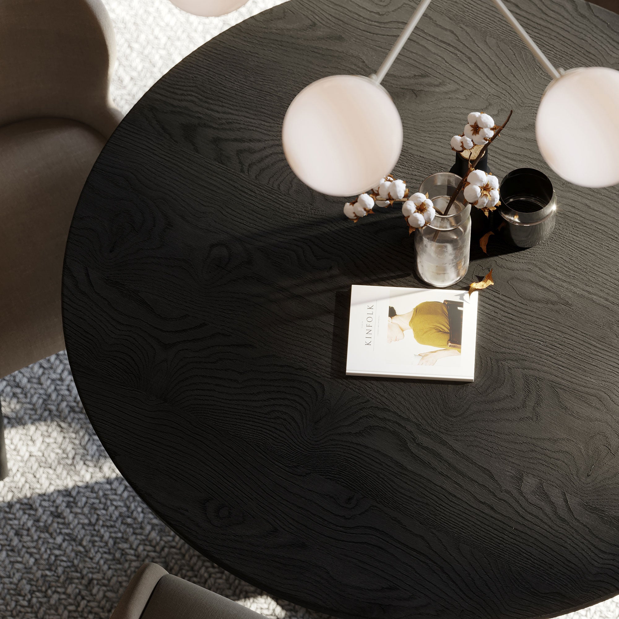 Mila Contemporary Round Wooden Dining Table in Refined Black Finish - VMInnovations
