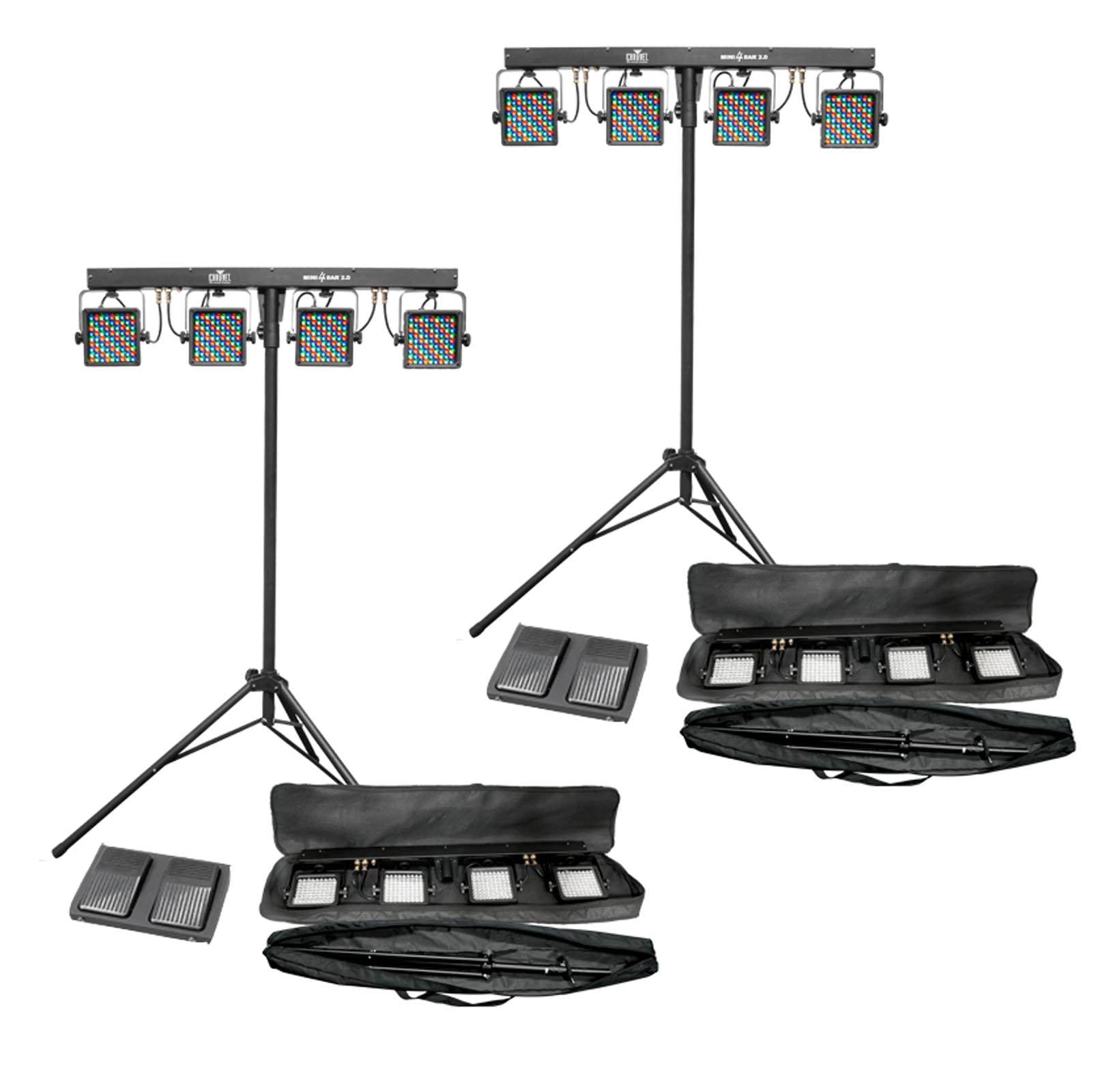 NEW! 2 CHAUVET MINI-4BAR 2.0 Mobile LED DJ Stage Wash Light Systems w/ Carry Bag